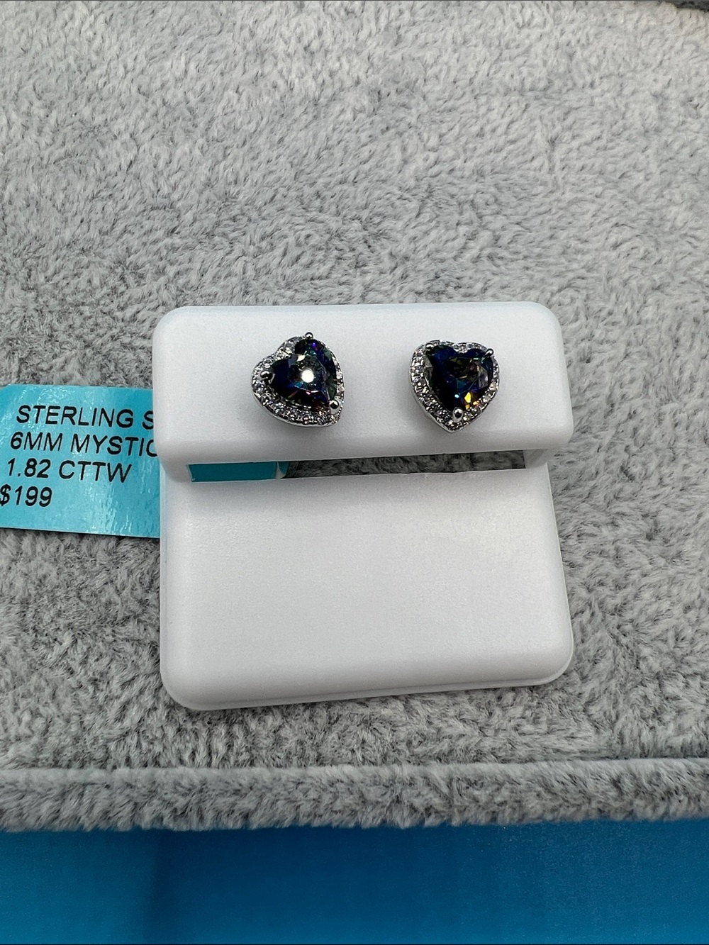 Sterling Silver Heart Stud Earrings with Mystic Topaz Stones